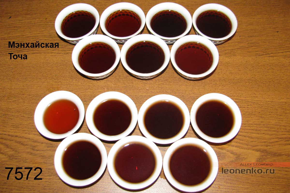 Мэнхайская Точа, 2015 г. приготовленный чай в сравнении с 7572