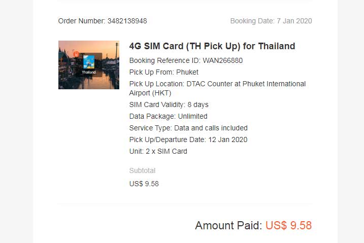 Стоимость двух сим-карт с интернетом в Таиланде